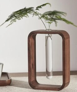 Wooden Hydroponic Vases Transparent Glass Test Tube Flower Vase Pot Wooden Frame Glass Vase Tabletop Plants Home Office Decor