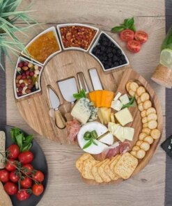 Rotatable Cheese Cheese Cutlery Tray Pastoral Style Pastry Plate Acacia Mangium Fruit Cheese Knife Cutting Board Set