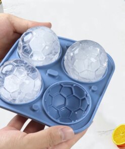 4Grids Silicone Ice Grid Football Ice Cube Mold With Cover Large Ice Cube Maker For Whiskey Cocktails Kitchen Bar Tool Accessory